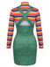 2PCS 1960s Striped High Neck Top & Overall Dress