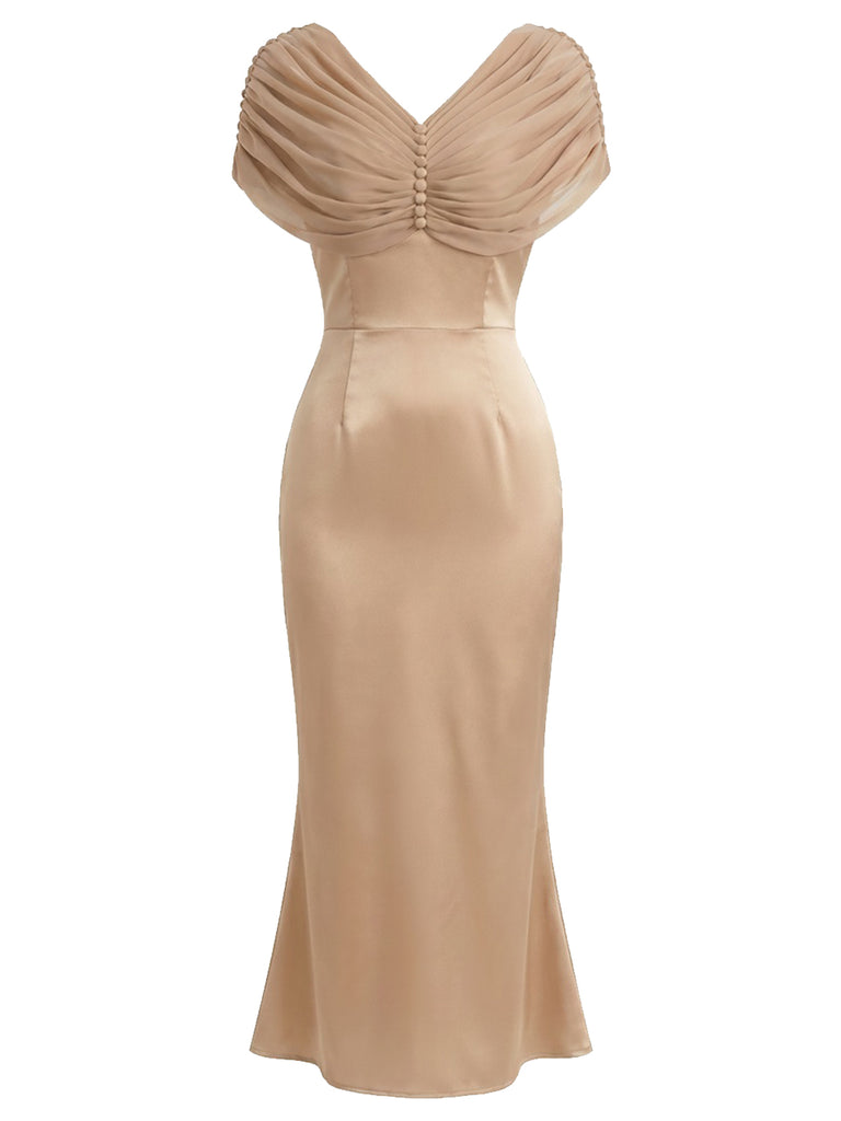 [Pre-Sale] Champagne 1930s V Neck Belted Dress 2