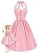 [Pre-Sale] Peach Pink 1950s Floral Halter Striped Dress