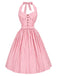 [Pre-Sale] Peach Pink 1950s Floral Halter Striped Dress 2