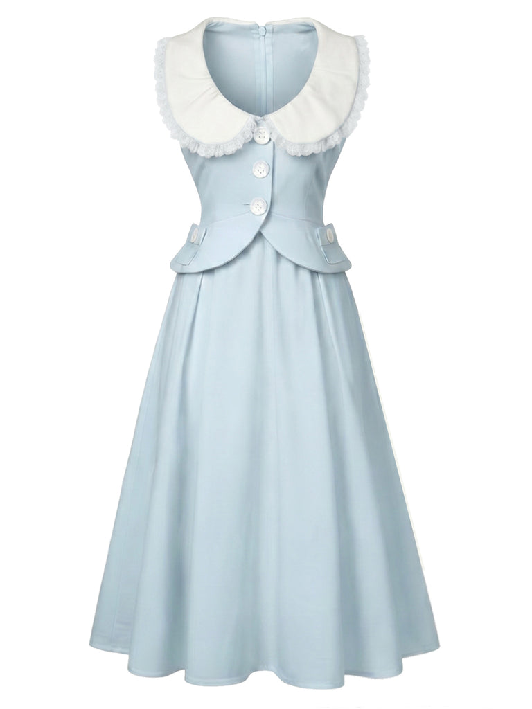 [Pre-Sale] Light Blue 1940s Peter Pan Collar A-Line Midi Dress