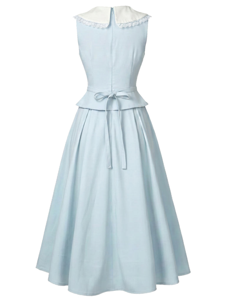 [Pre-Sale] Light Blue 1940s Peter Pan Collar A-Line Midi Dress