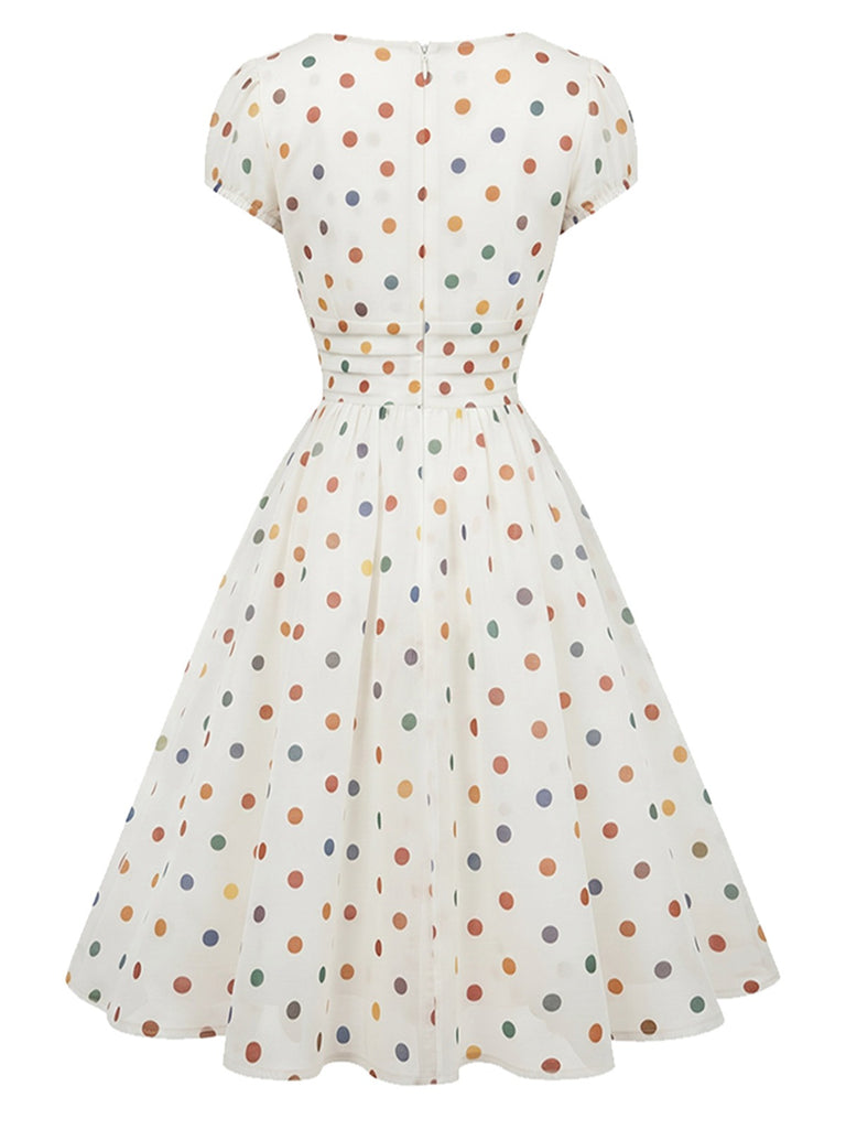 [Pre-Sale] Multicolor 1950s Polka Dot V-Neck Swing Dress
