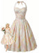 [Pre-Sale] 1950s Pastel Cherry Print Halter Belted Swing Dress