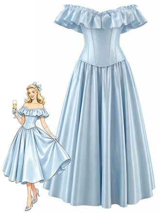 [Pre-Sale] Light Blue Grey 1950s Ruffle Dress