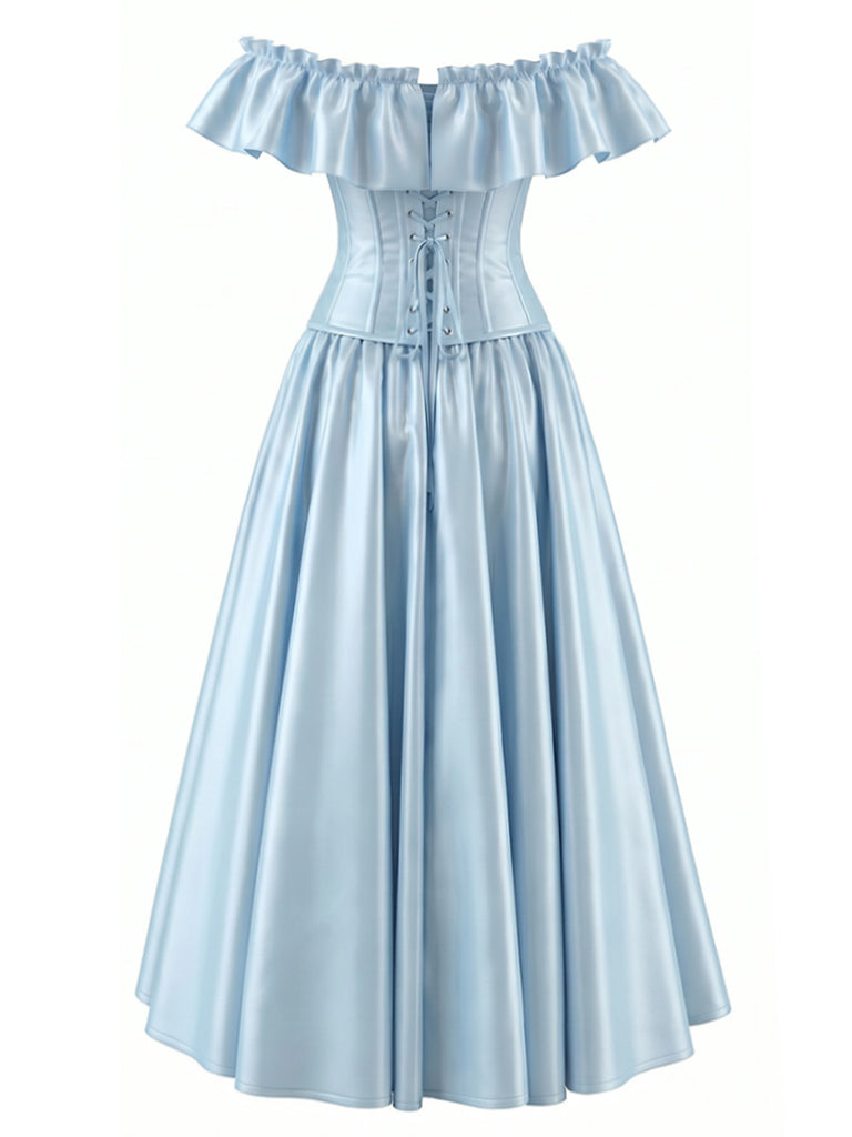 [Pre-Sale] Light Blue Grey 1950s Ruffle Dress 2