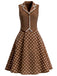 [Pre-Sale] Brown 1950s  Polka Dot V-Neck Fake Two Piece Dress