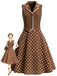 [Pre-Sale] Brown 1950s  Polka Dot V-Neck Fake Two Piece Dress