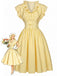 [Pre-Sale] Light Yellow 1950s Stripe Ruffle Collar Tie Waist Dress