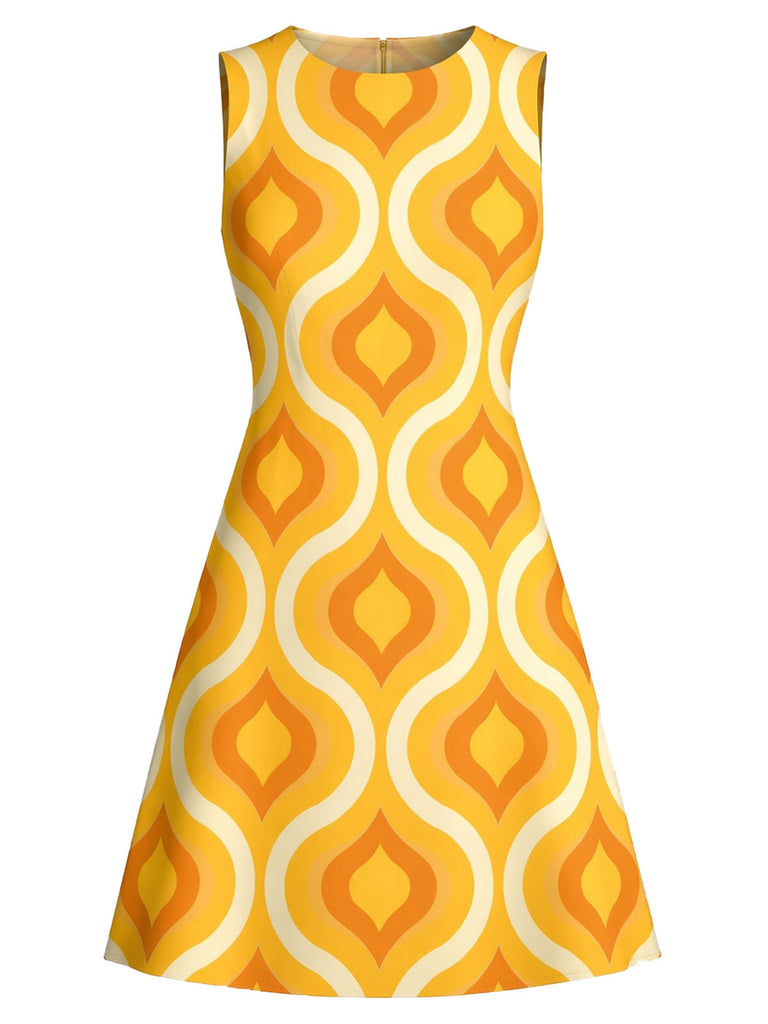 Elegant Orange 1960s Vintage Floral Dress