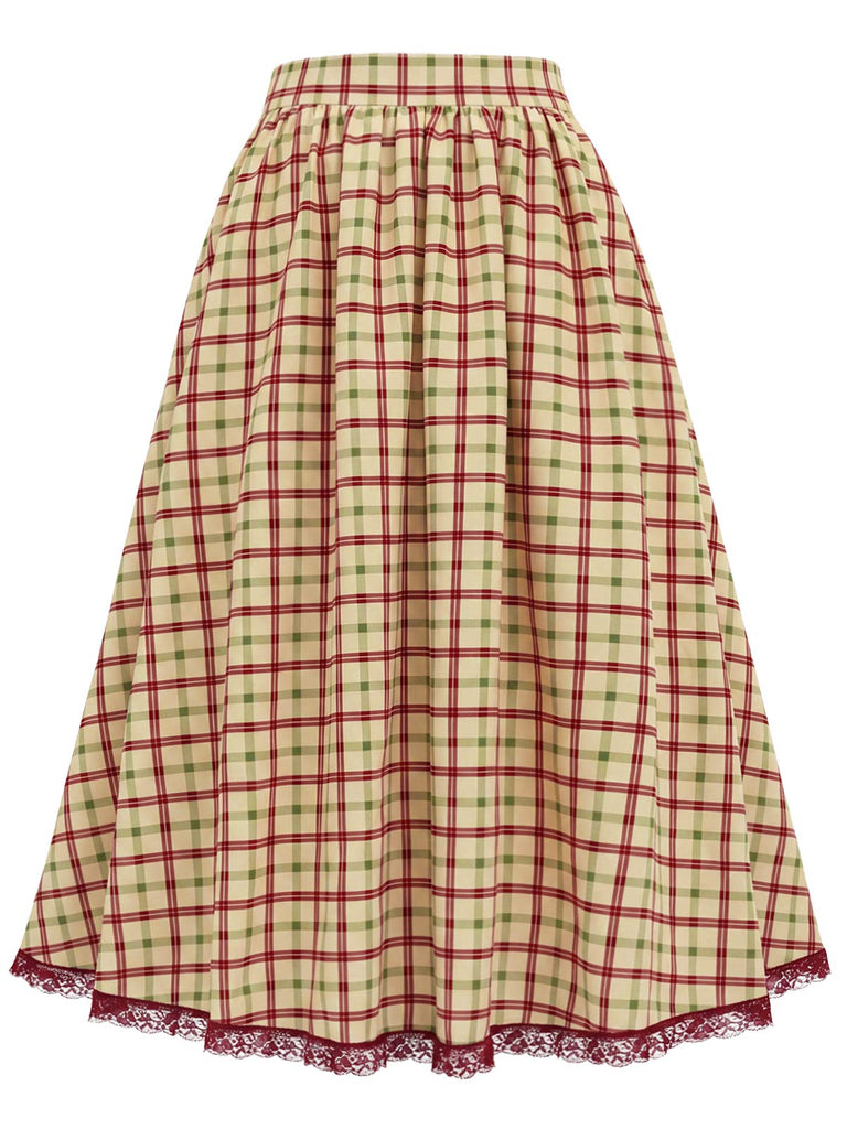 [Pre-Sale] Champagne 1940s Plaid Lace Vintage Dress 3