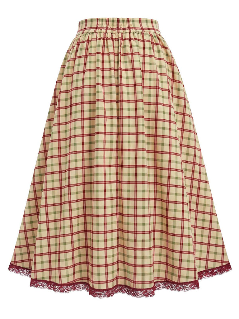 [Pre-Sale] Champagne 1940s Plaid Lace Vintage Dress 5