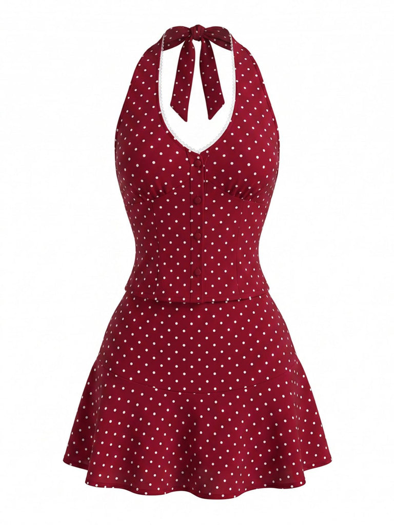 Red 1960s Vintage Retro Skirt 4