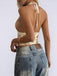 Beige 1960s Halter V Neck Sequin Top 4