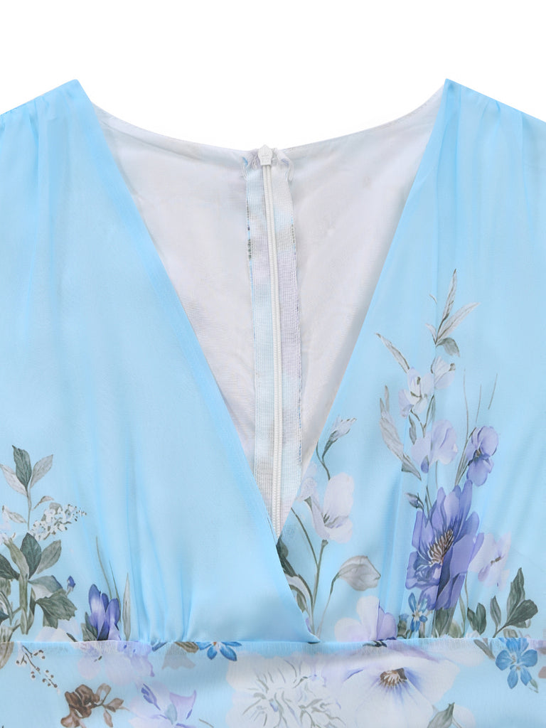 Baby Bule 1950s Floral V Neck Patchwork Dress 4