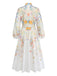 White 1940s Floral Print Long Sleeve Button Belted Dress