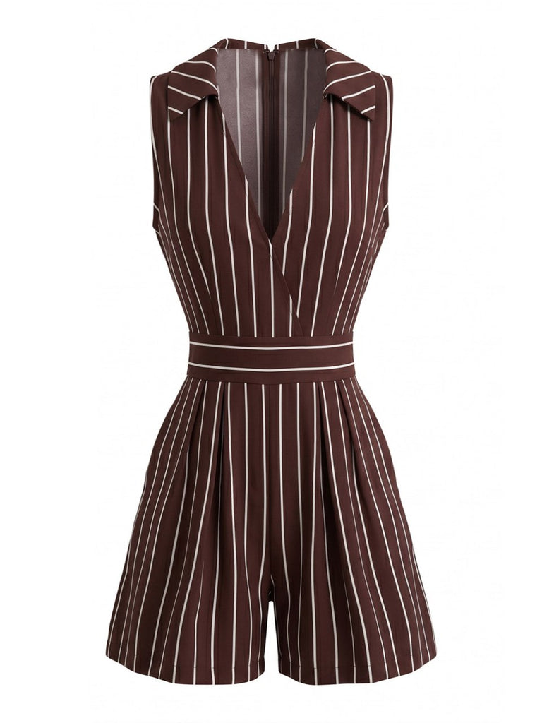 Brown 1950s Striped Vintage Classic Romper 2