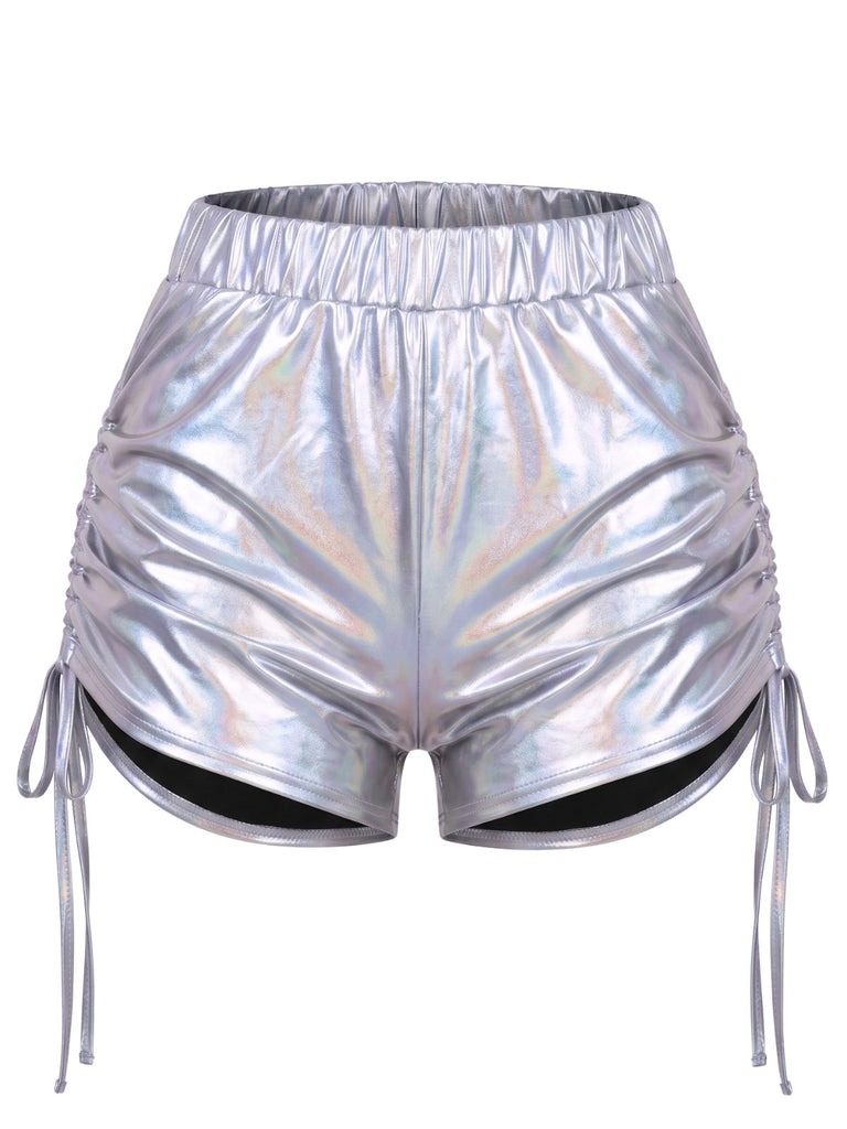 1960s Holographic Drawstring Metallic Shorts