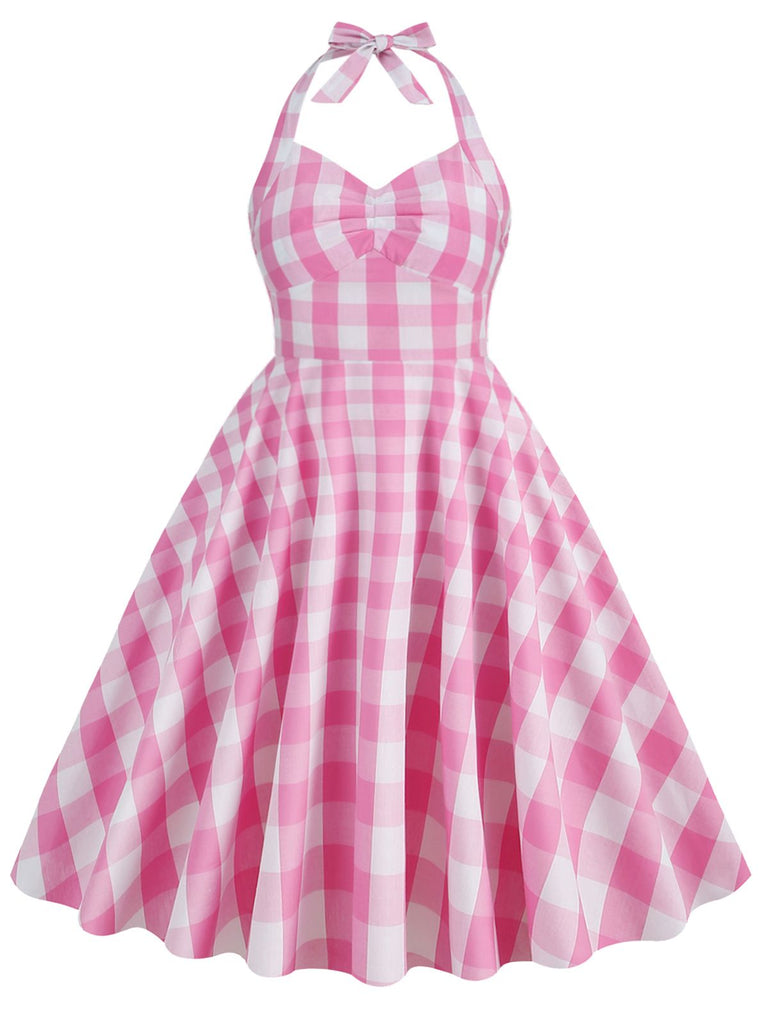 [Pre-Sale] [Plus Size] 1950s Gingham Halter Tie Flare Midi Dress