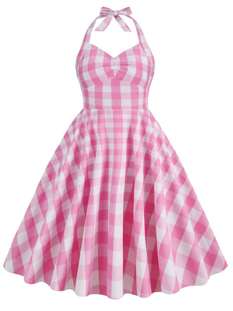 [Pre-Sale] [Plus Size] 1950s Gingham Halter Tie Flare Midi Dress