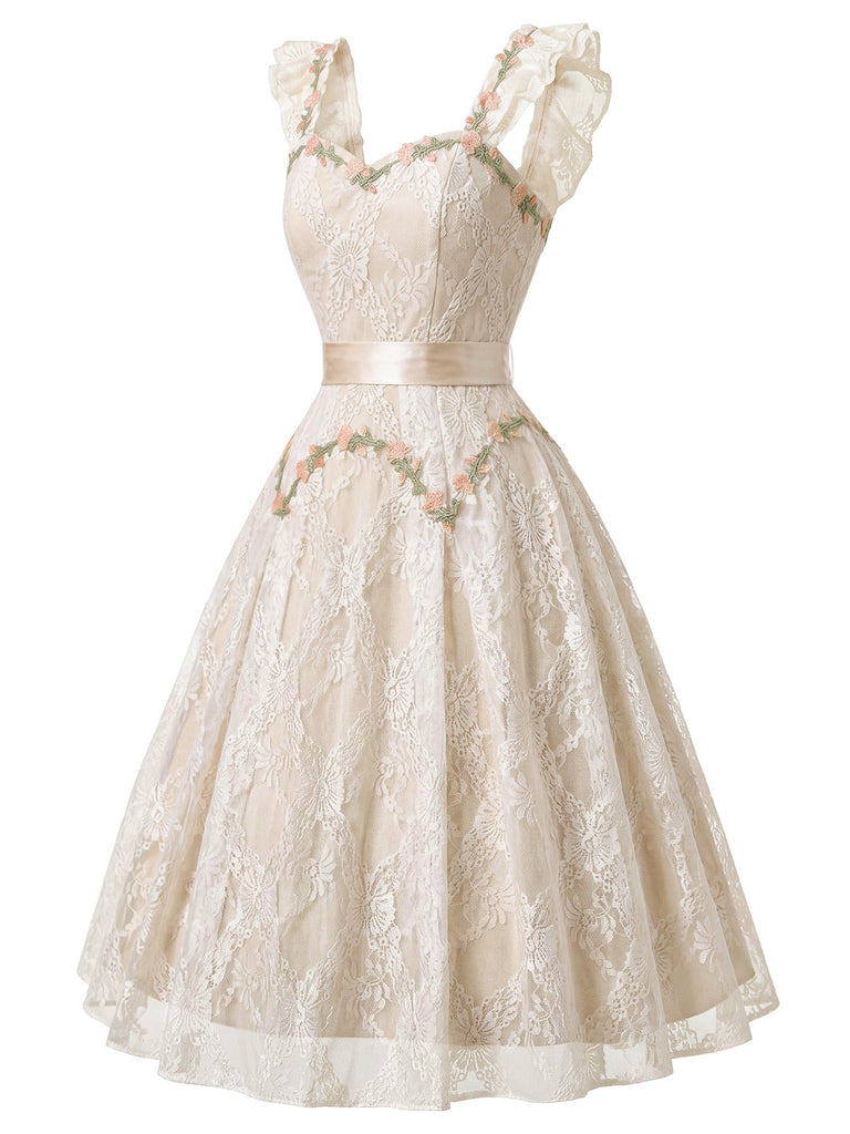 [Pre-Sale] Apricot 1970s Floral Lace Ruffle Dress 3