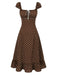 [Pre-Sale] Brown 1940s Square Neck Polka Dot Ruffle Dress