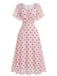 Orange Pink 1940s Polka Dot V Neck Ruffle Dress 2