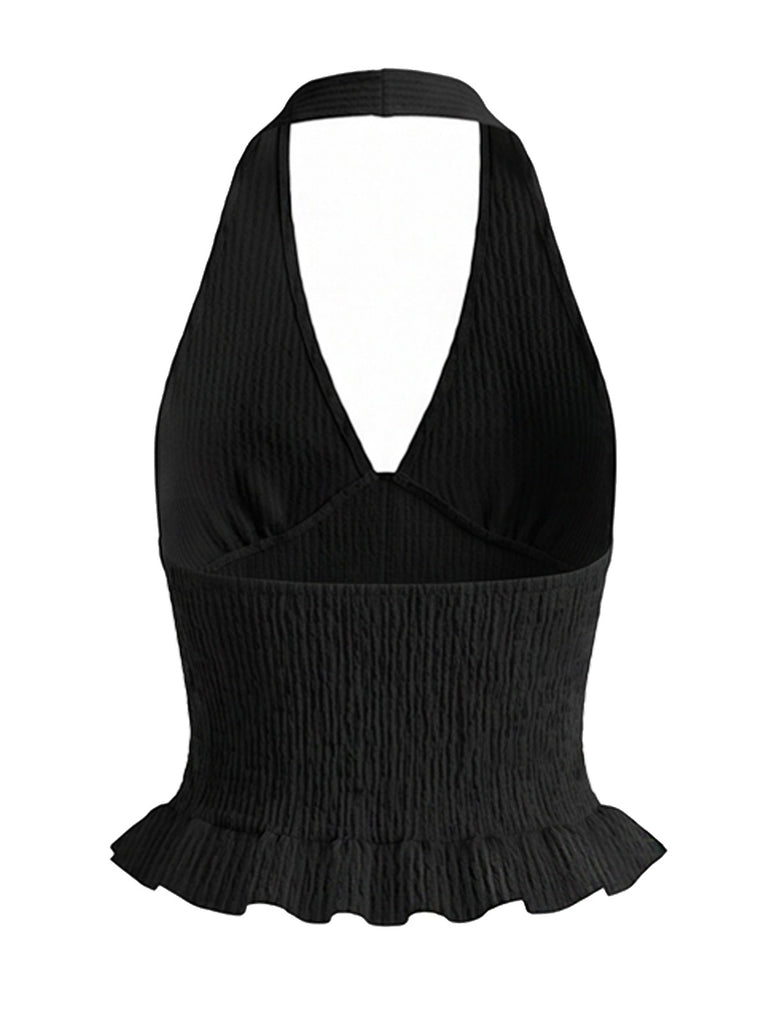 [Pre-Sale] Black 1980s V Neck Two Piece Set