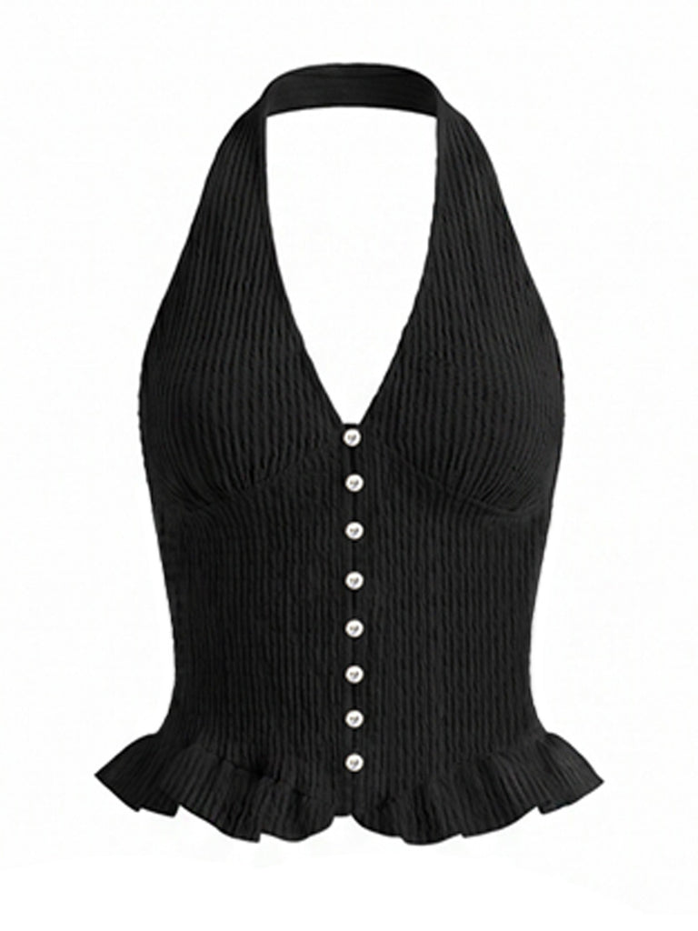 [Pre-Sale] Black 1980s V Neck Two Piece Set 2