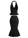[Pre-Sale] Black 1980s V Neck Two Piece Set 7