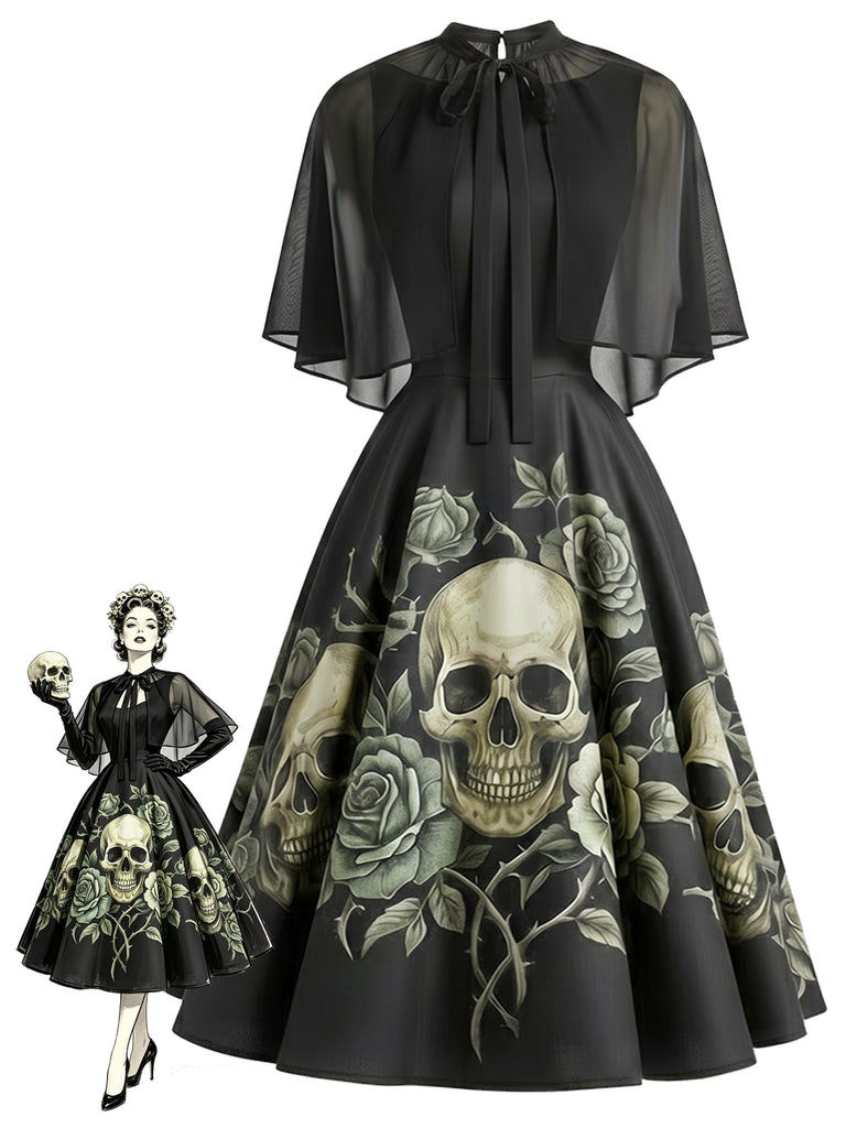[Pre-Sale] Black 1950s Floral Belted Dress