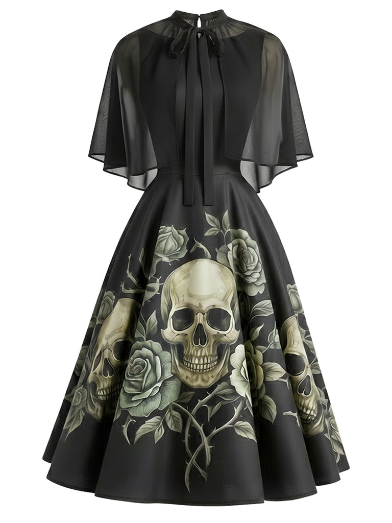 [Pre-Sale] Black 1950s Floral Belted Dress 2