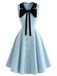 Blue 1950s Sleeveless Bow Tie Collar Dress with Pockets