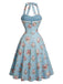 [Pre-Sale] Light Blue 1950s Floral Halter Lace Bow Dress