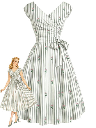 [Pre-Sale] Chartreuse 1940s Striped Vintage Classic Dress