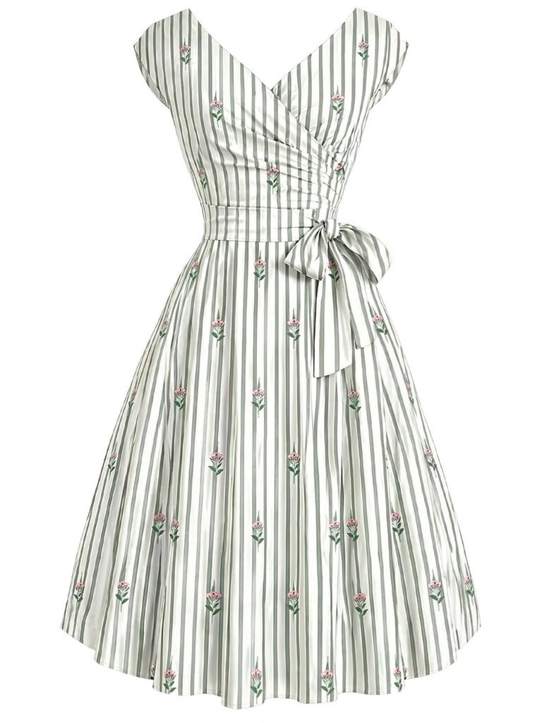 [Pre-Sale] Chartreuse 1940s Striped Vintage Classic Dress 2