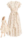 [Pre-Sale] Cream Color 1950s Floral V Neck Ruffle Dress