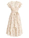 [Pre-Sale] Cream Color 1950s Floral V Neck Ruffle Dress 2