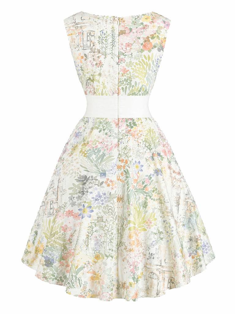 [Pre-Sale] Chartreuse 1950s Floral Bow Vintage Dress 3