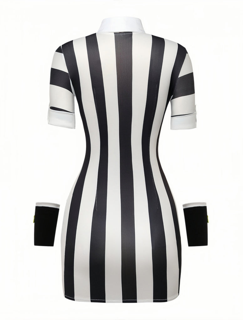 Black White 1970s Floral Striped Dress 2