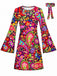 [Pre-Sale] Multicolor 1960s Hippie Psychedelic Paisley Bell Sleeves Mini Dress