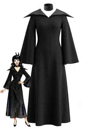 Black 1930s V Neck Dress