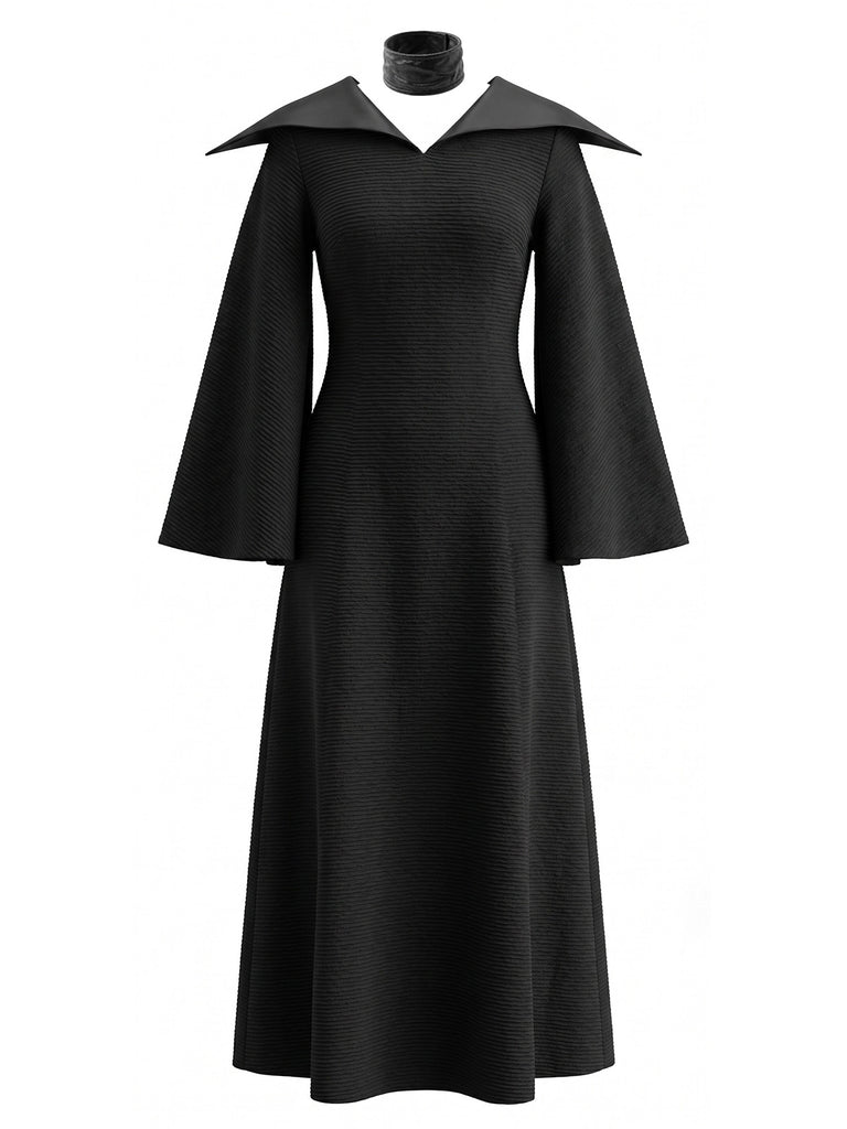 Black 1930s V Neck Dress 3