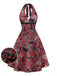 Red 1950s V Neck Vintage Dress