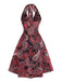 Red 1950s V Neck Vintage Dress 3