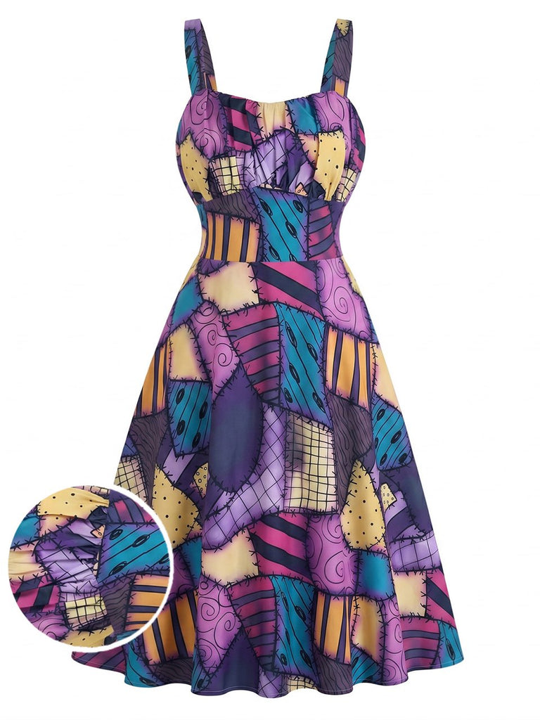 1950s Floral Square Neck Dress