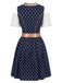 3PCS Blue 1950s Off‑Shoulder Top & Square Neck Dress & Lace Apron