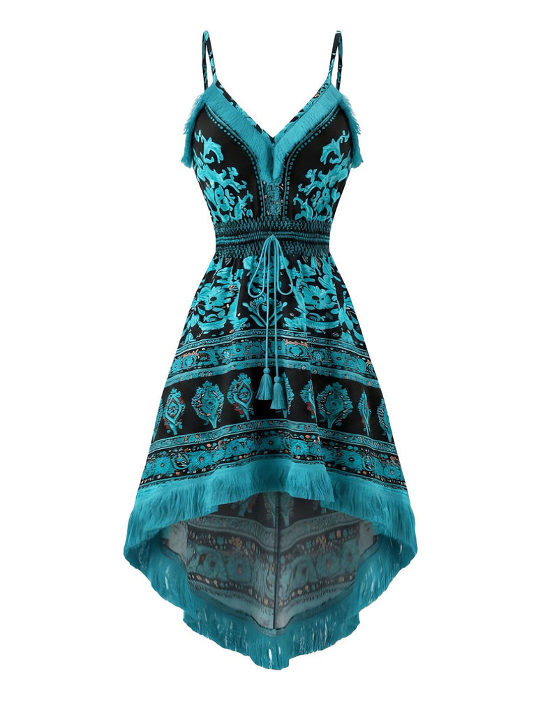 1970s Boho Fringe Trim High-Low Cami Dress