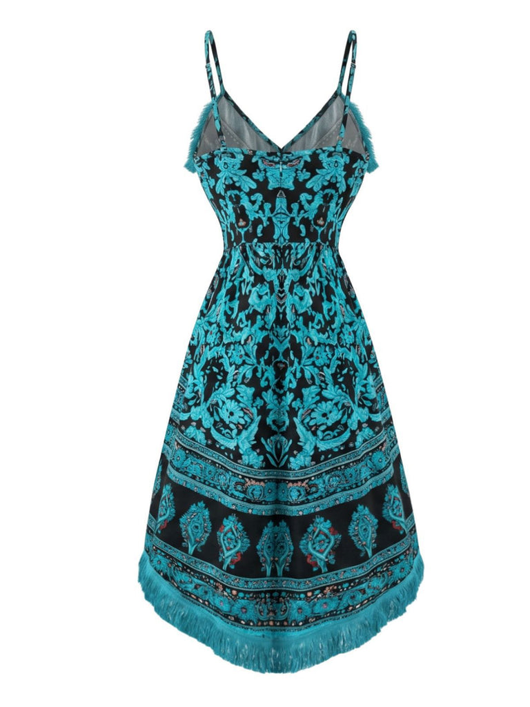 1970s Boho Fringe Trim High-Low Cami Dress