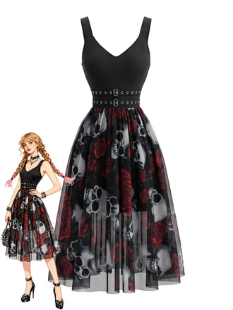 Black 1970s Floral Dress